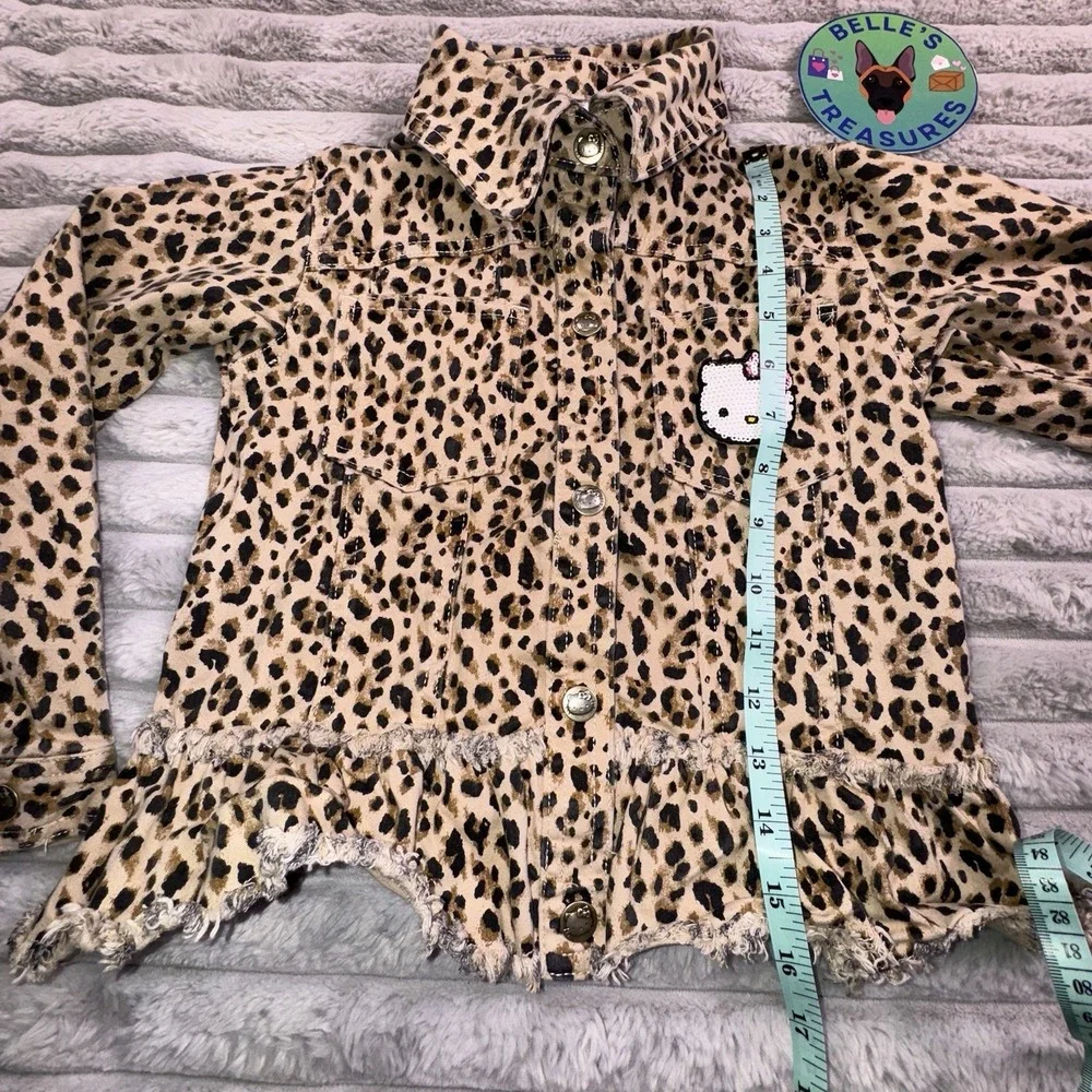 Hello Kitty Girls Size 6 Leopard‎ Print Peplum Stretch Jacket Sequin HK Buttons